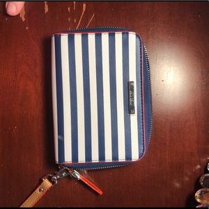 BLUE AND WHITE striped WRISTLET